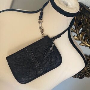 Coach Retro Pebbled Black Leather Wristlet